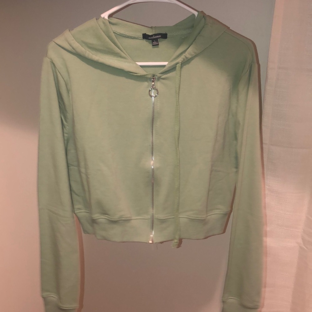 Sage green cropped zip up jacket